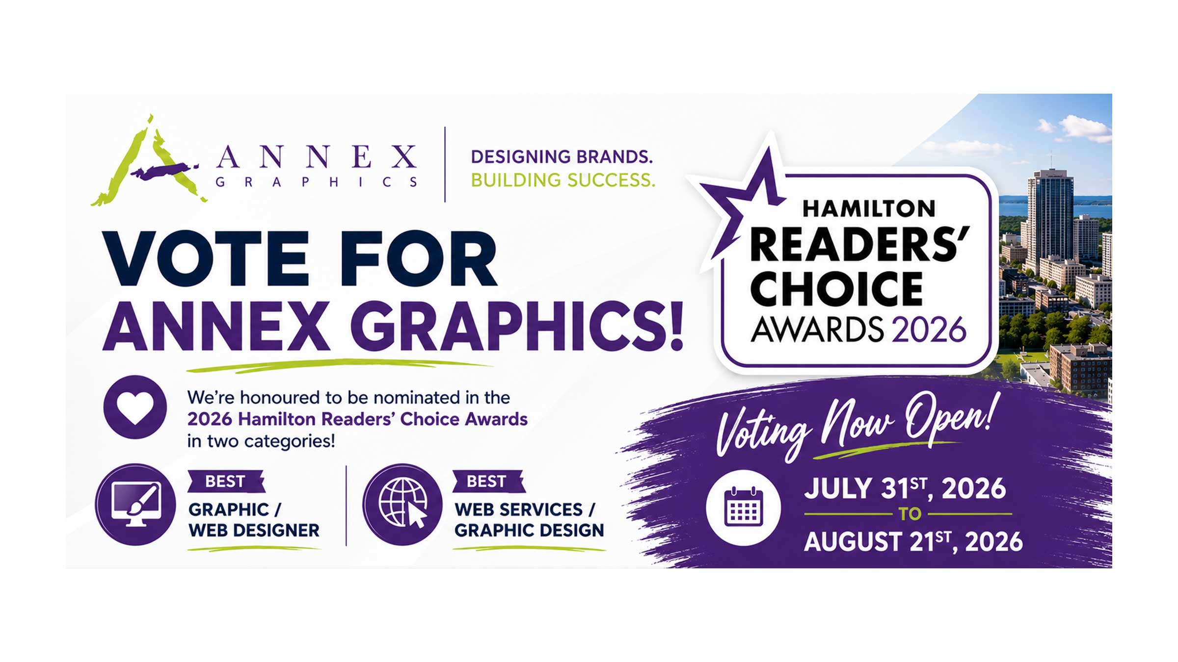 Hamilton Readers' Choice Awards Annex Graphics nominated for Best Graphic/Web Designer and Best Web Services/Graphic Design